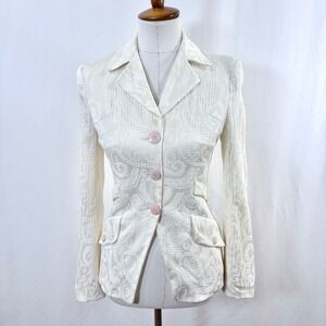 Christian Lacroix Bazar Blazer Cream Jacquard Paisley Vintage French Jacket  XS
